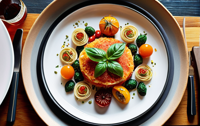 **A vibrant, bustling Milanese restaurant scene. Modern take on Lombard cuisine, emphasis on seasonal ingredients. Focus on plate presentation and sustainable practices.** (Captures the modern Italian cuisine aspect)