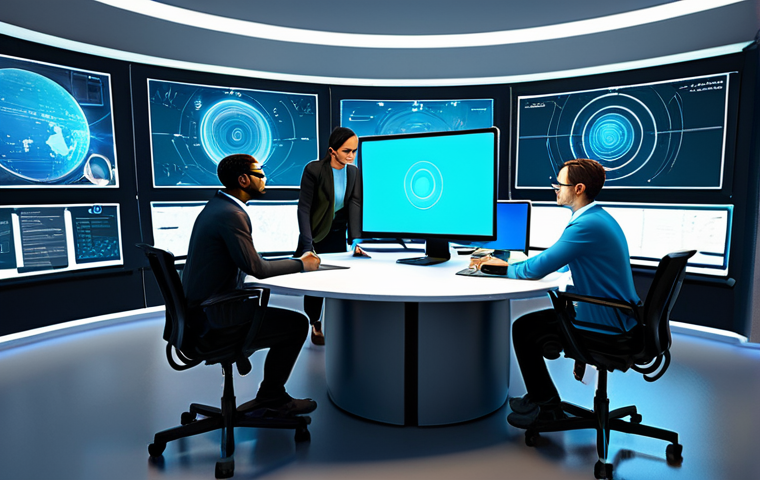 Virtual Office Space**
"A diverse group of professionals collaborating in a vibrant, modern virtual office within the metaverse. Avatar representations of individuals are working together on a holographic project display. Fully clothed, appropriate attire, safe for work, professional setting, perfect anatomy, natural proportions, digital art, high quality."
**